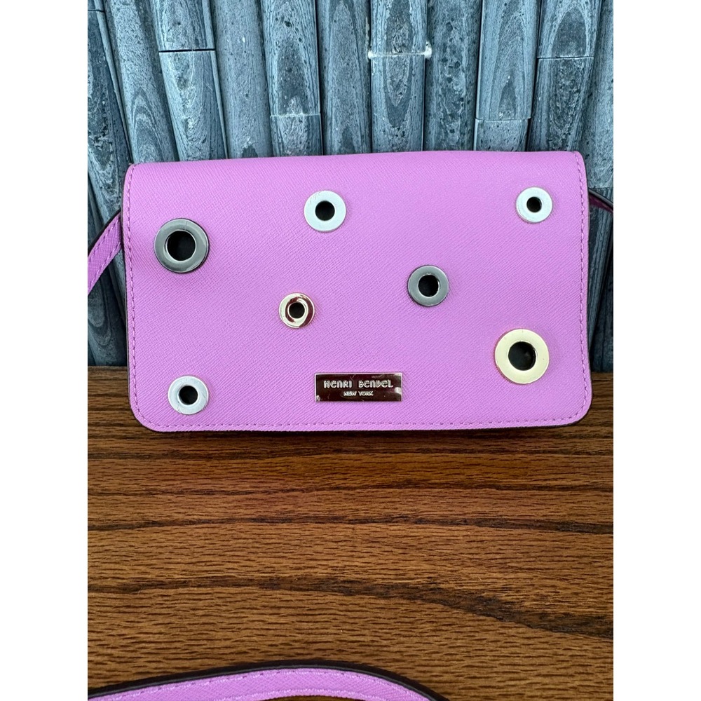 Henri Bendel Lilac  Saffiano Leather Grommet Crossbody Wallet Phone Bag